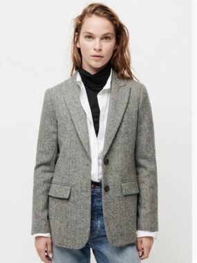 J. Crew Sommerset Blazer Womens Sz 2 Graphite English Wool Herringbone Academia